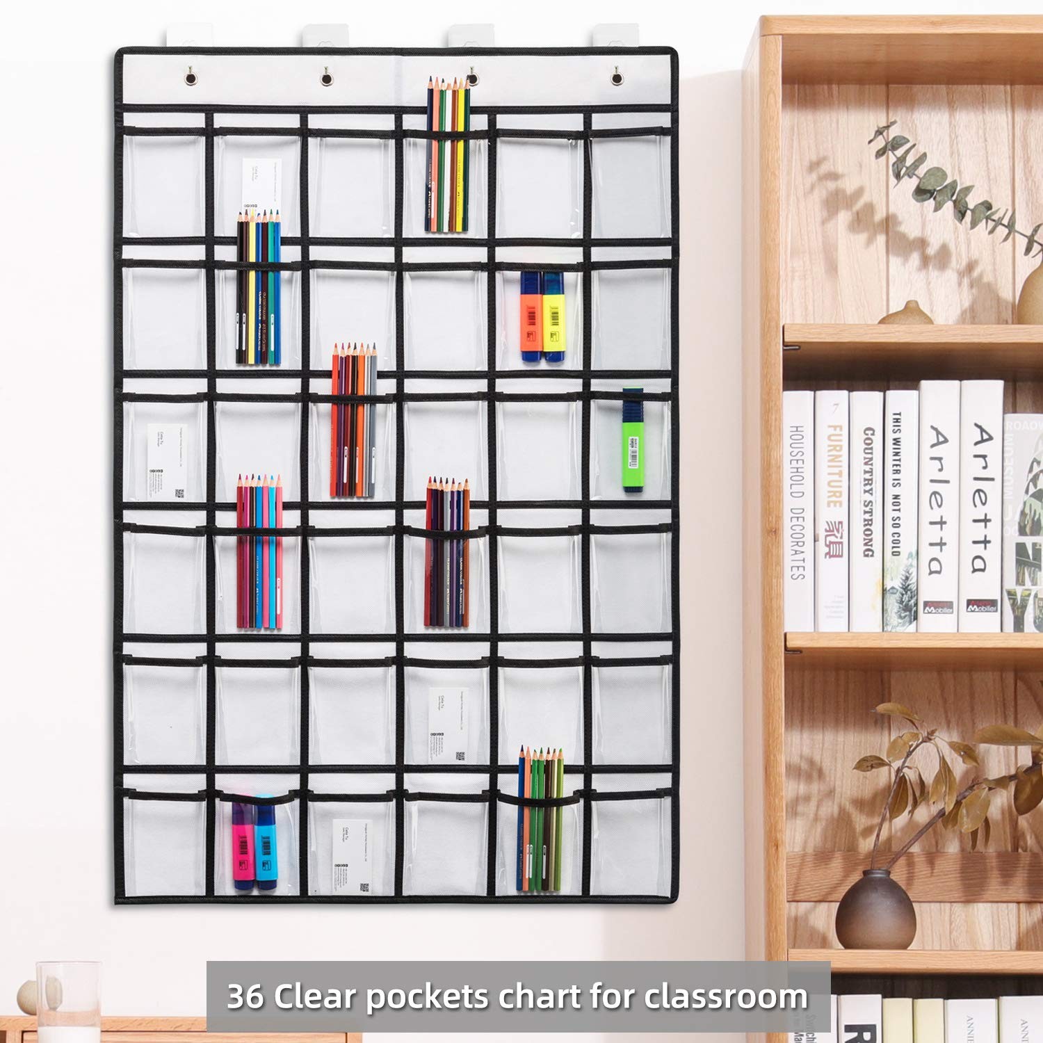 SAVERHO 36 Clear Pockets Classroom Pocket Chart for Cell Phones, Pocket Chart...