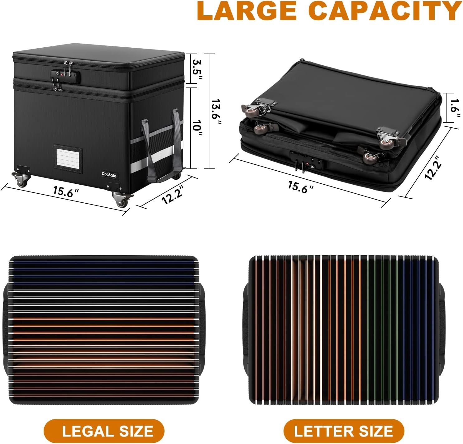 Collapsible Fireproof File Box with Lock and Wheels - Secure Document Storage