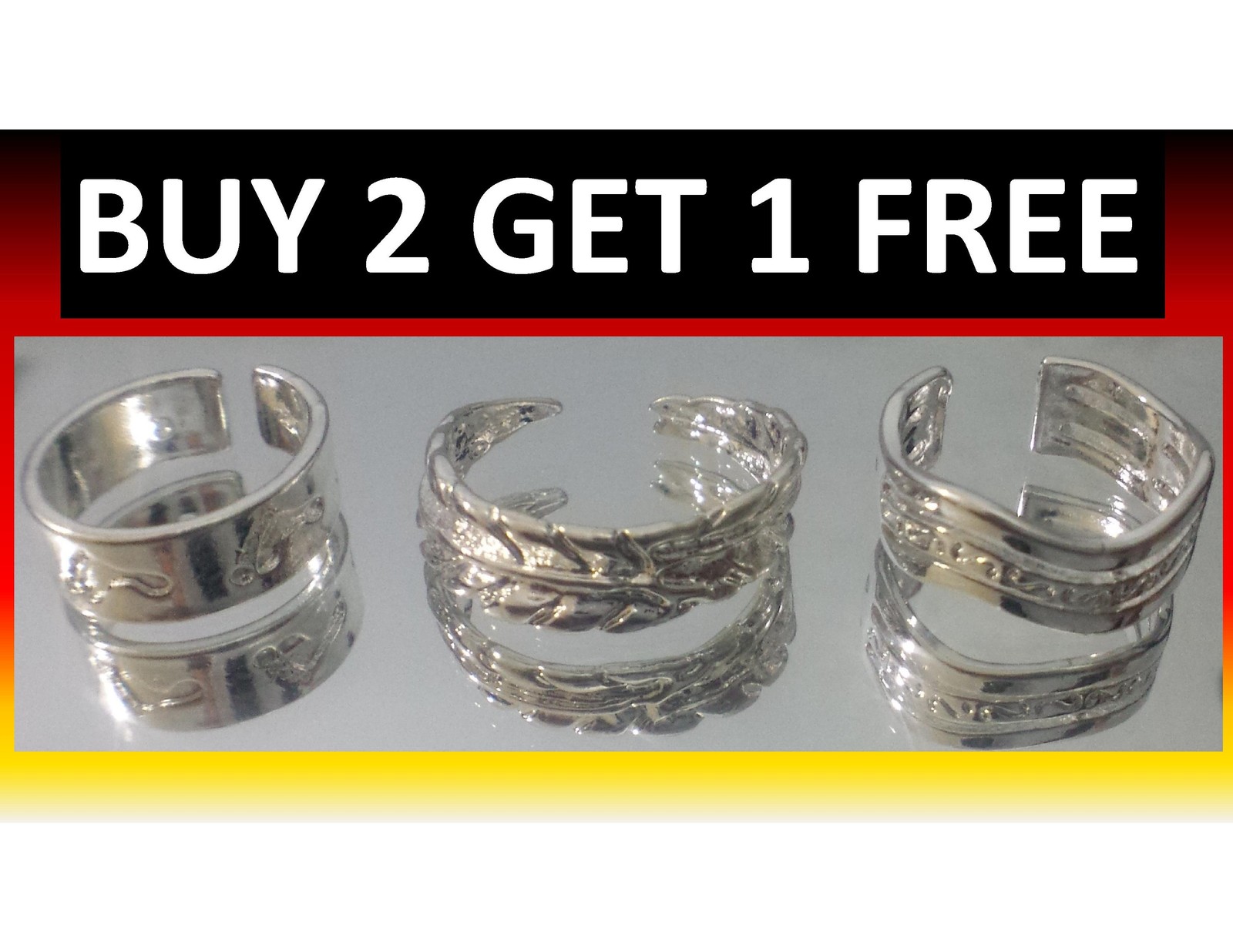 Sterling Silver Coated Adjustable Toe Rings - Mix & Match - Buy 2 Get 1 Free