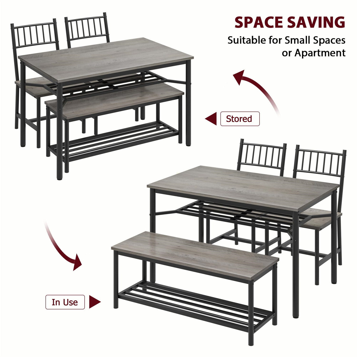 ✅Dining Table Set for 4 Kitchen Table and 2 Chairs with Storage Bench Dining Set
