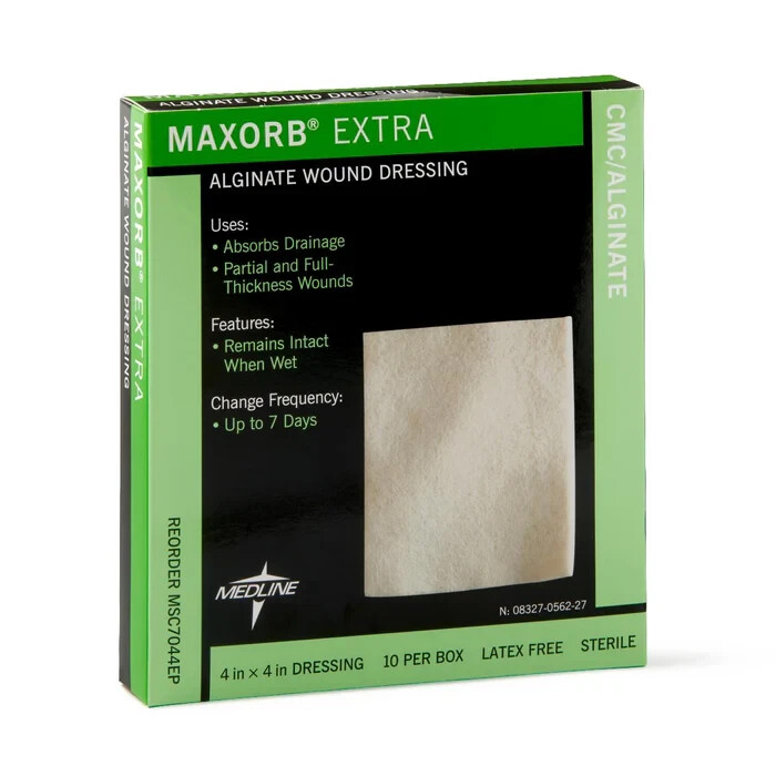 Medline MSC7044EP Maxorb Extra Calcium Alginate Dressing, 4" X 4" - 10 per box