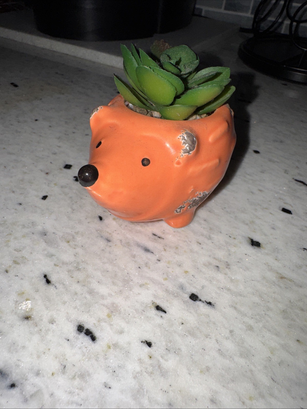 Small Hedgehog Artificial Succulent Cactus Orange Planter - Adorable!