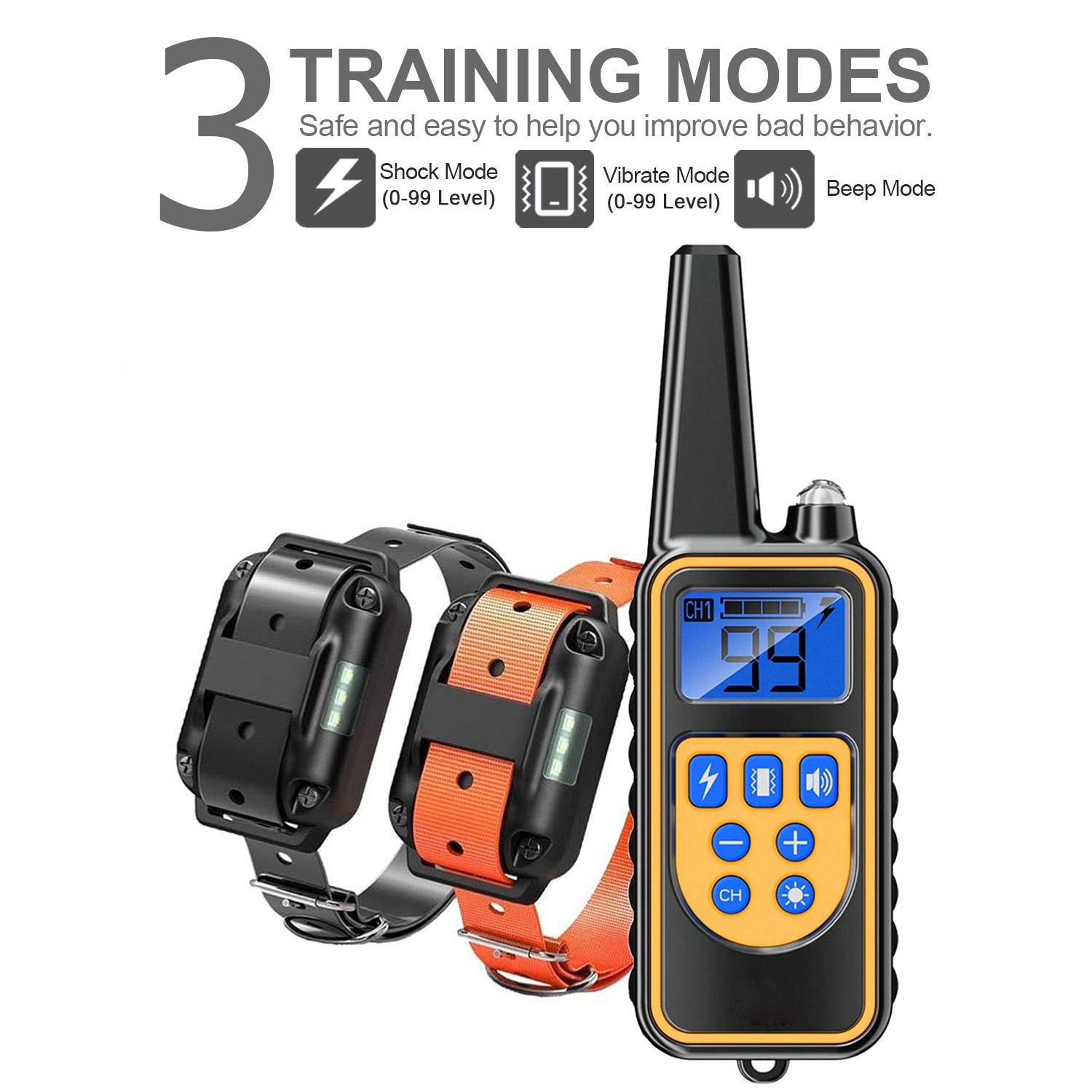 Large Waterproof Dog Training Collar With Remote E-collar Rechargeable Shock Pet