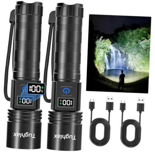 LED Rechargeable Flashlights 9900 High Lumens 2Pack, Super Bright 2 Pack