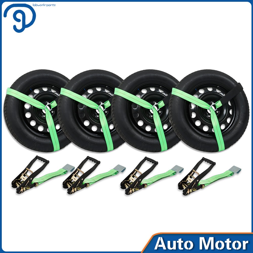 Car Tie down with Flat Hooks Lasso Style 2 Inch X 96 Inch 4 Pack High-Vi