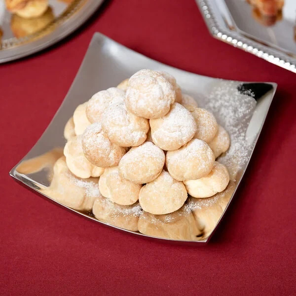 SET OF 4 VOLLRATH 7-1/2" x 7-1/2" STAINLESS STEEL DOUBLE WALL CURVED PLATTERS