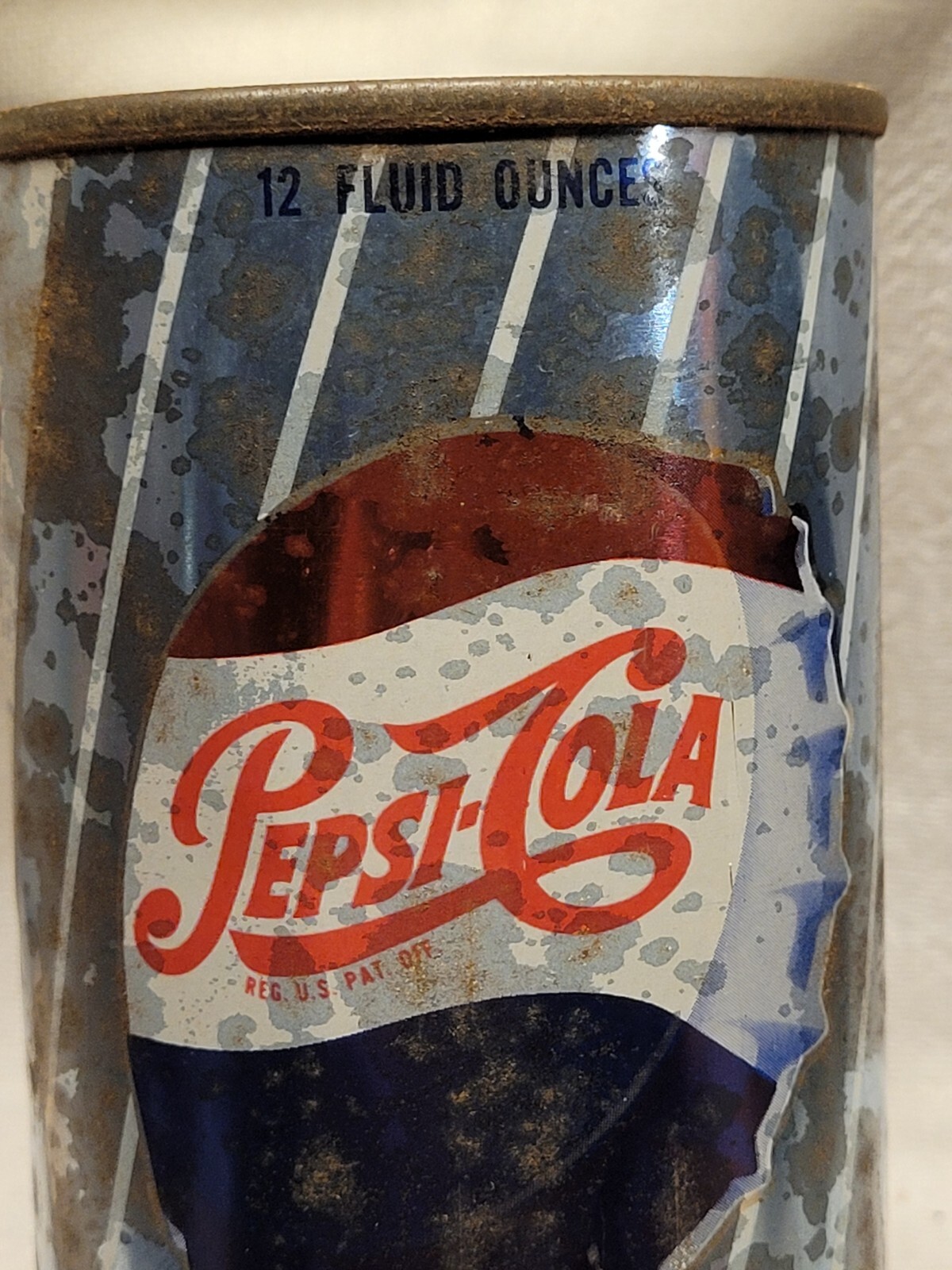 OLD PEPSI COLA CAN BLUE & WHITE STRIPED ODD RECTANGULAR PULL TAB STYLE EMPTY
