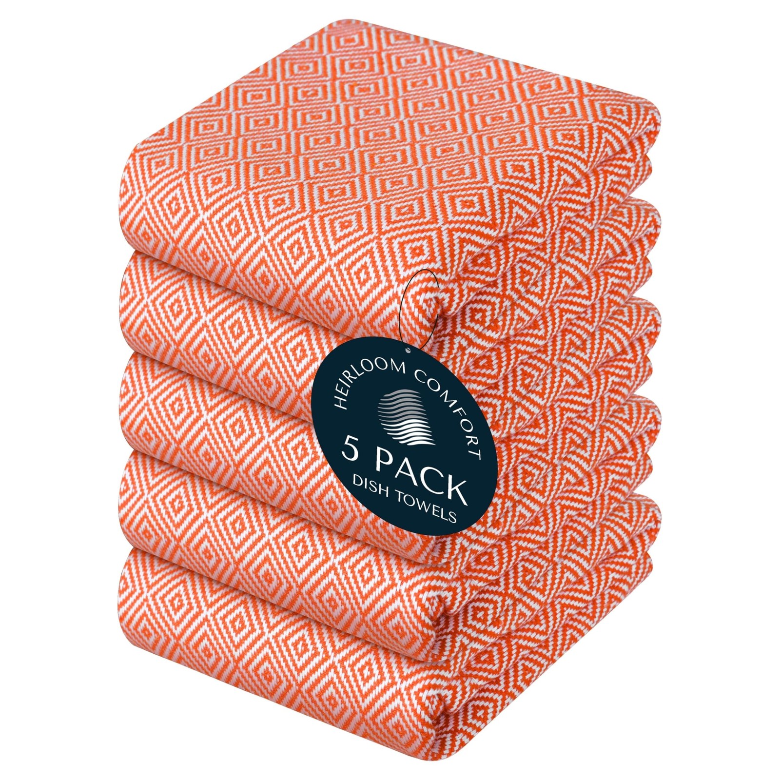 Orange Kitchen Towels (5 Pack), 100% Cotton, Diamond Weave Towel Set, 16"x26"...