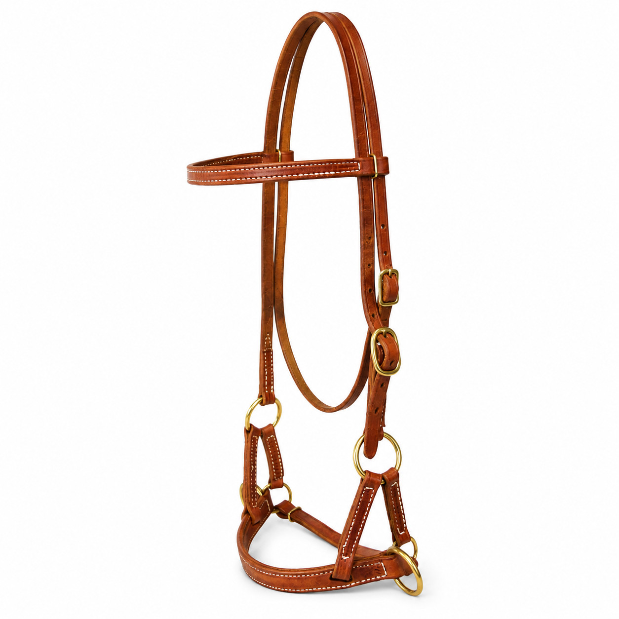 Horse Western Leather Bitless Training Aide Side Pull Bridle Brass 77RT01