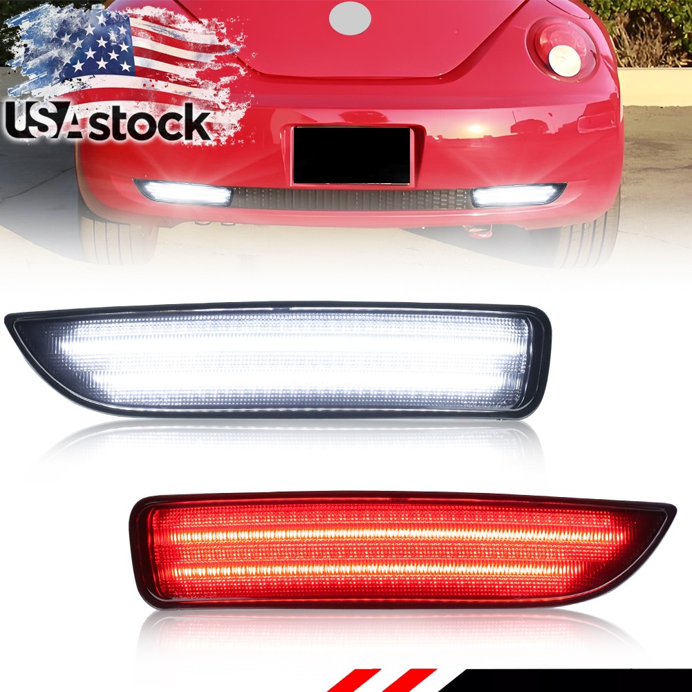2X LED Rear Bumper Red Tail / White Backup Light For 2006-2010 Volkswagen Beetle