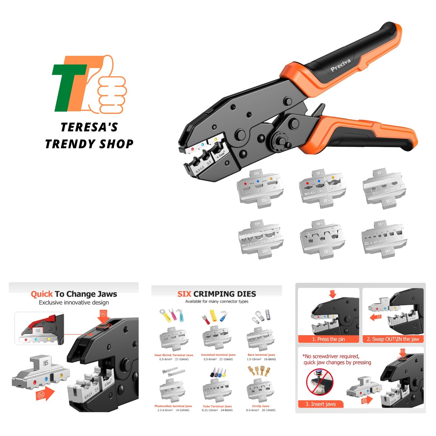 6 PCS Crimping Tool Set, Ratcheting Wire Crimper Tool for Heat Shrink,Insulat...