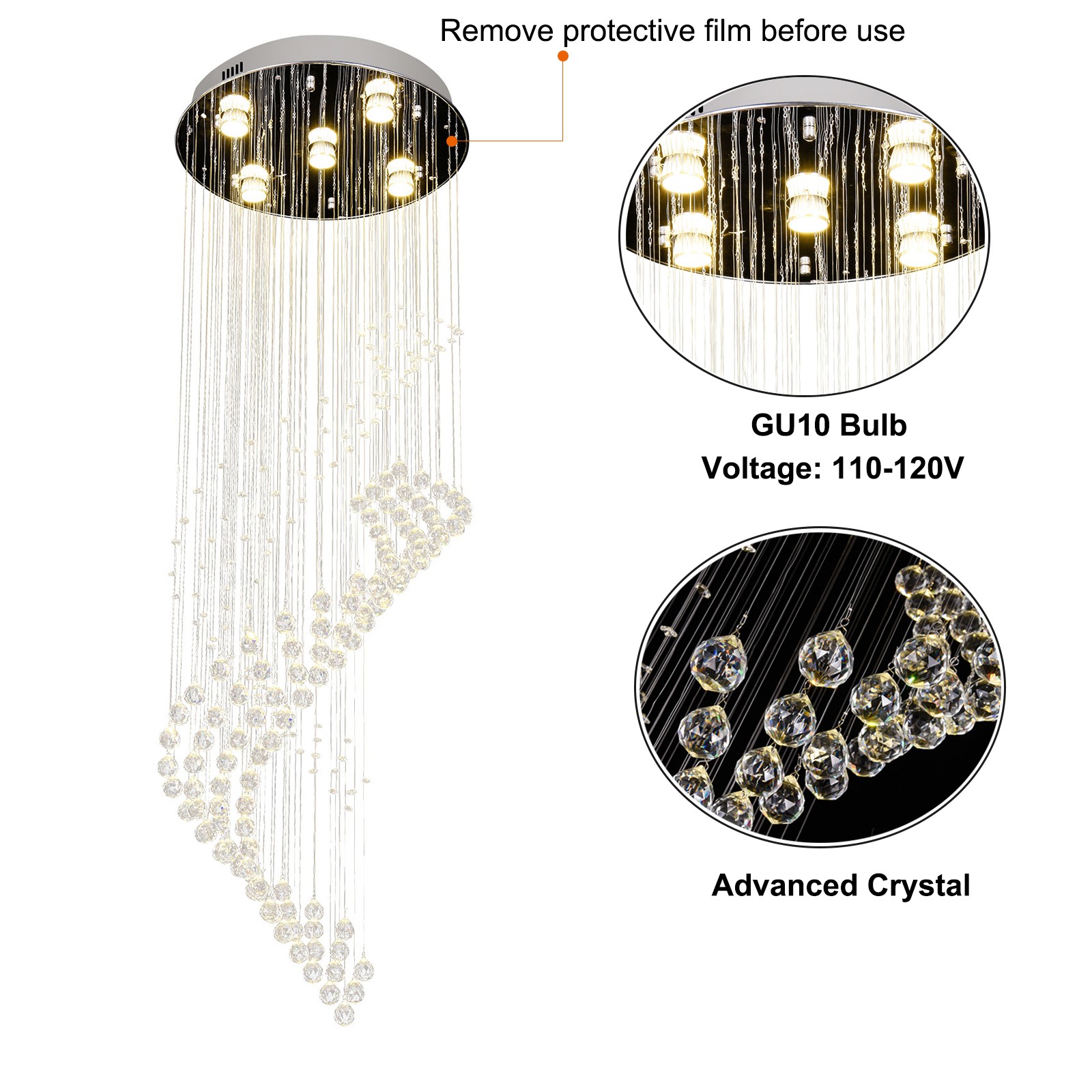 Modern Rectangular Crystal Chandelier LED Pendant Lighting Chrome Ceiling Light