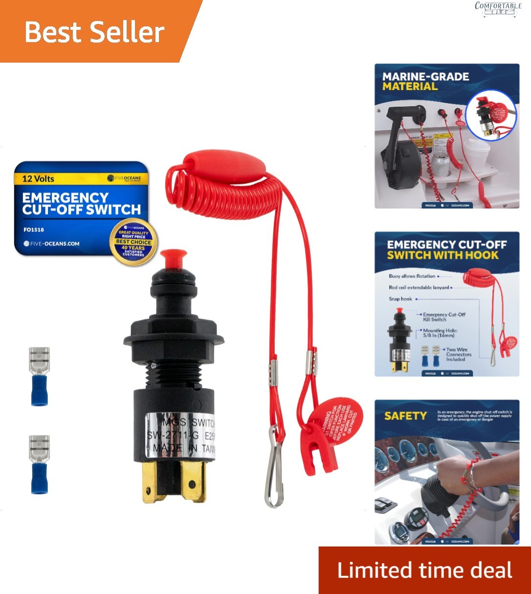 Compact Engine Shut-Off Switch with Red Buoy and Durable Lanyard for Boating