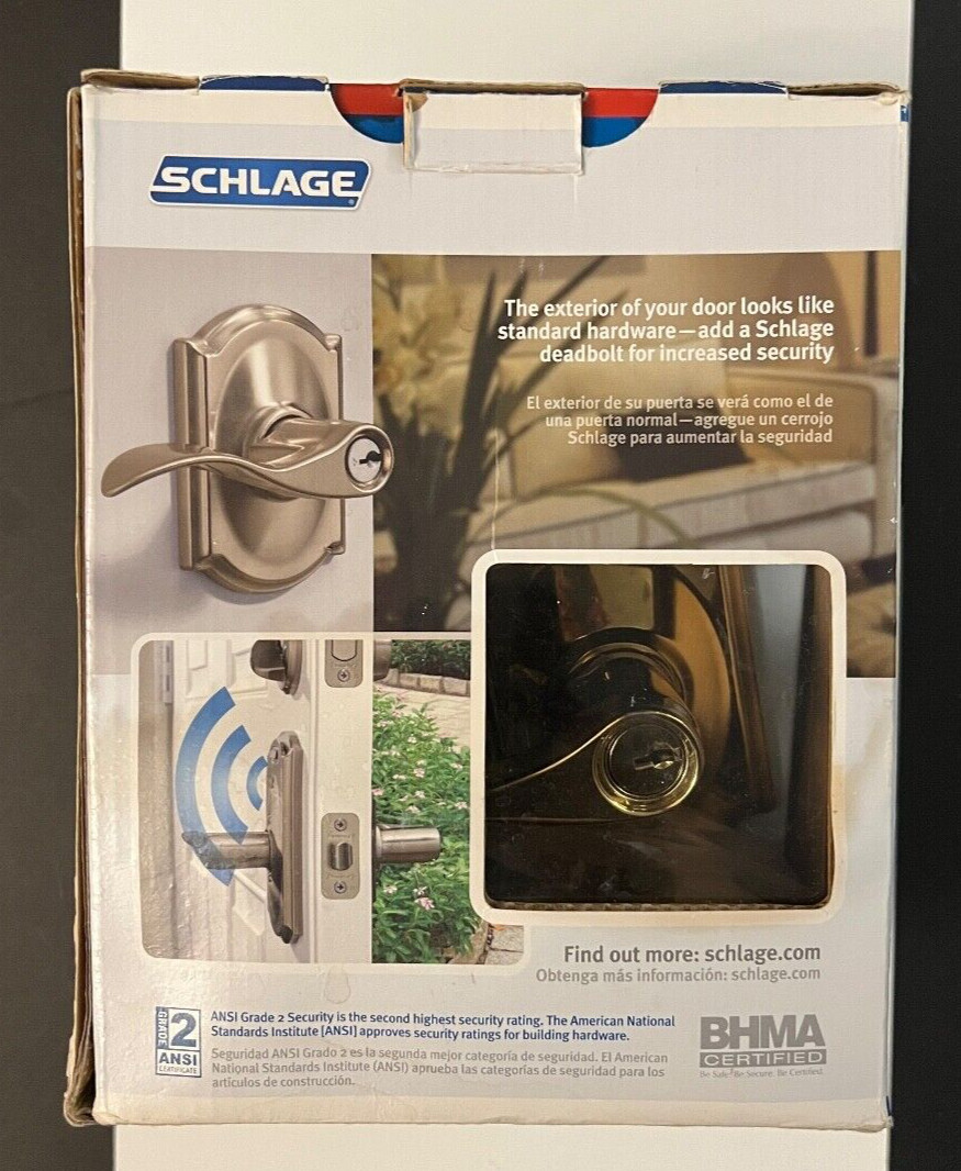 Schlage FE51 Keyed Entry  Built-in Alarm Lever Door Lock Bright Brass OPEN BOX