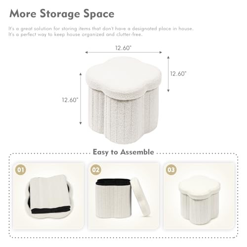 Storage Ottoman Cube, Flowers Shaped Ottomans 12.6"x12.6"x12.6" Flower White