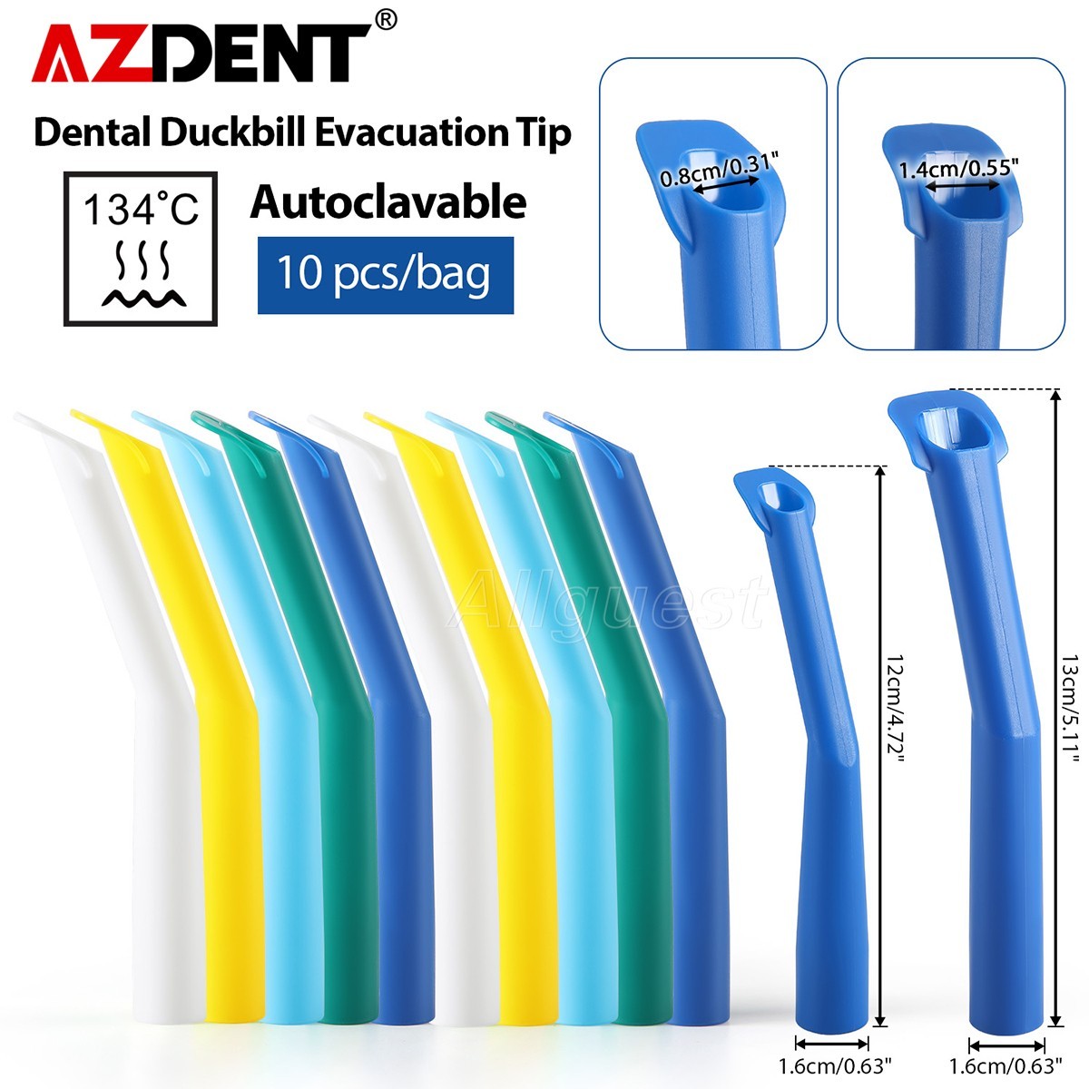 AZDENT Dental Surgical Aspirator Strong Suction Tips Autoclavable Duckbill Tips