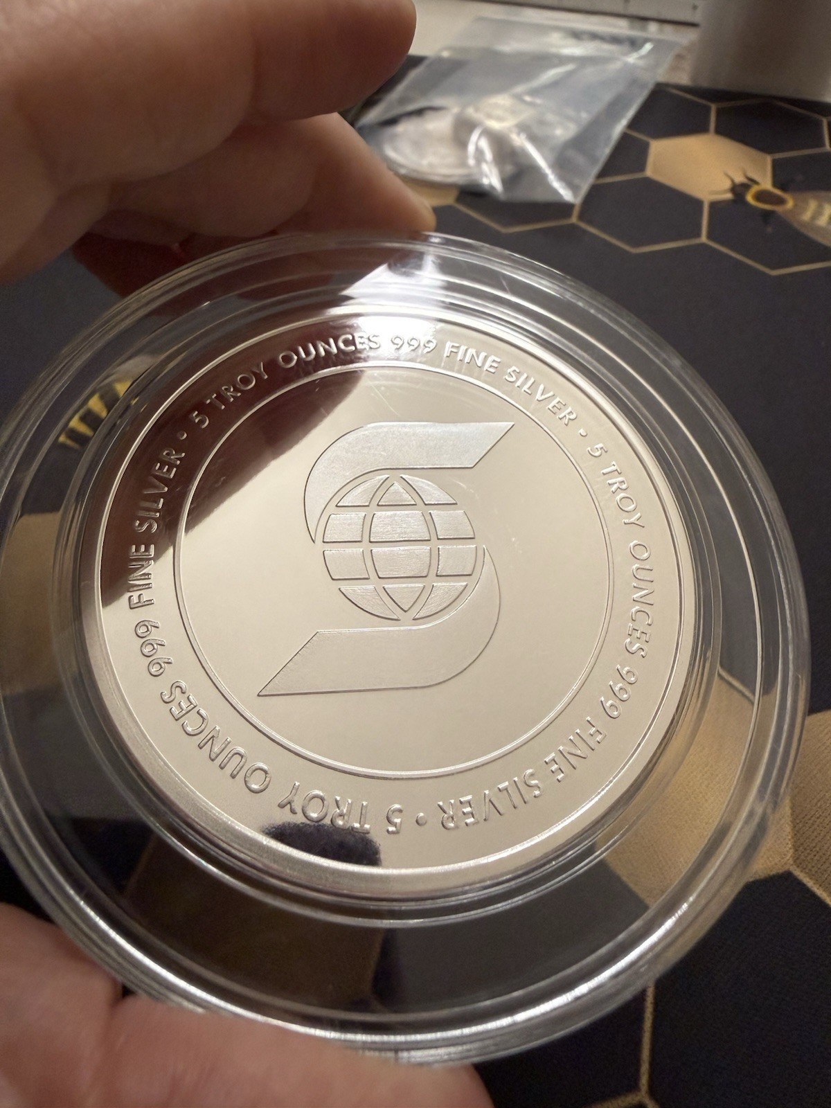 One 5 oz Scotiabank Silver Round **In Capsule** NEW OLD STOCK- STUNNING!