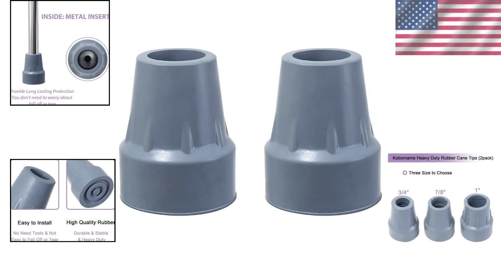 Effortless Installation: 7/8 Inch Gray Rubber Cane Tips – 2 Pack for Every Cane