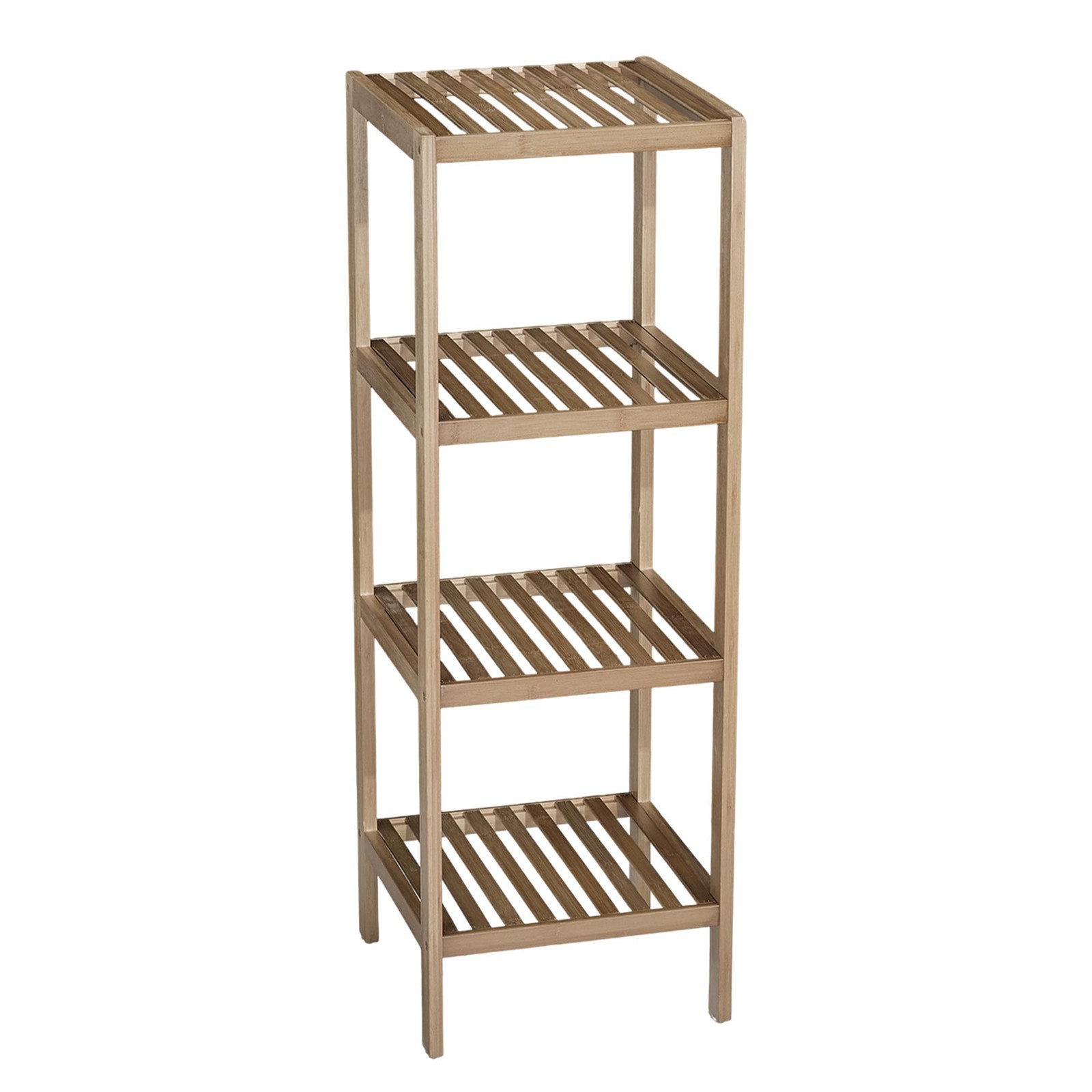 4-Tier Bamboo Storage Rack w/ Slatted Shelves, Narrow Plant Stand Corner Rack
