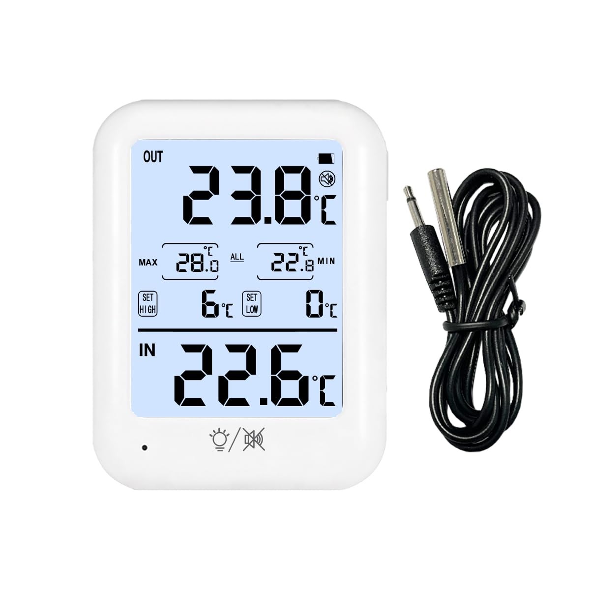 Digital Fridge Thermometer with Probe, High/Low Temp Alarm & 24H Max/Min Memo...