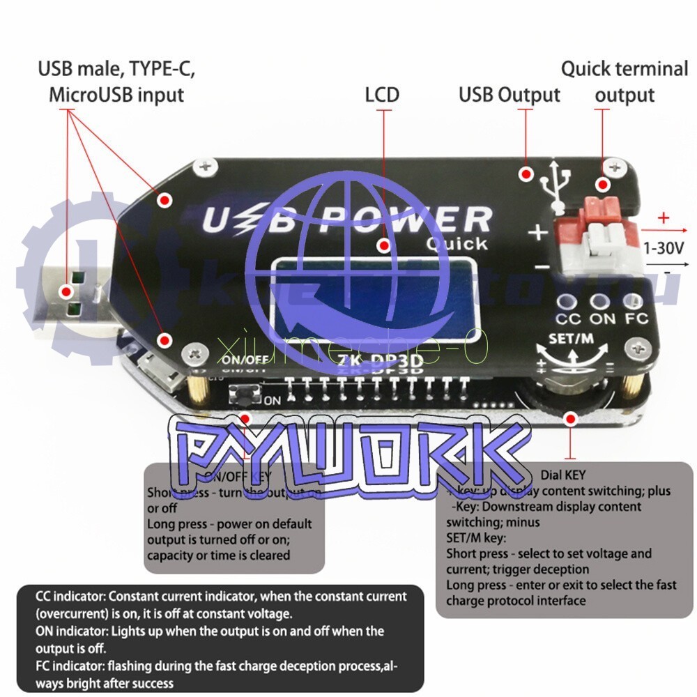 Digital Control USB Adjustable Power Supply Module CC CV Speed Controller 15W 2A