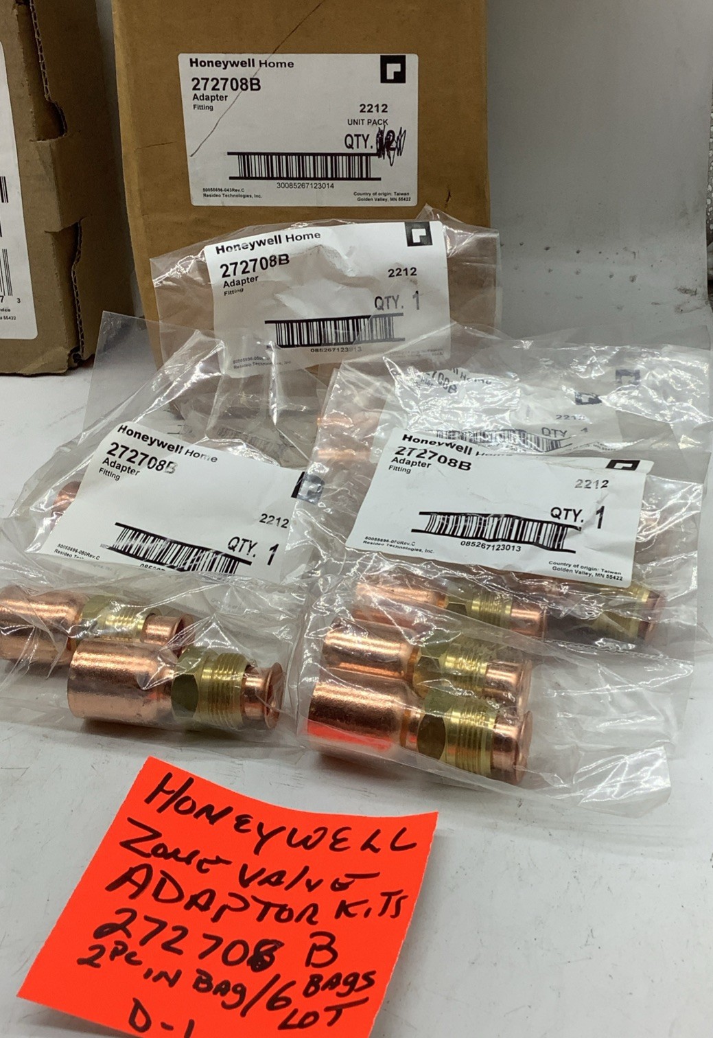 Honeywell 272708B Zone Valve Kits, 12 Pc / 6 Bags,2 Pc In A Bag (I-1)