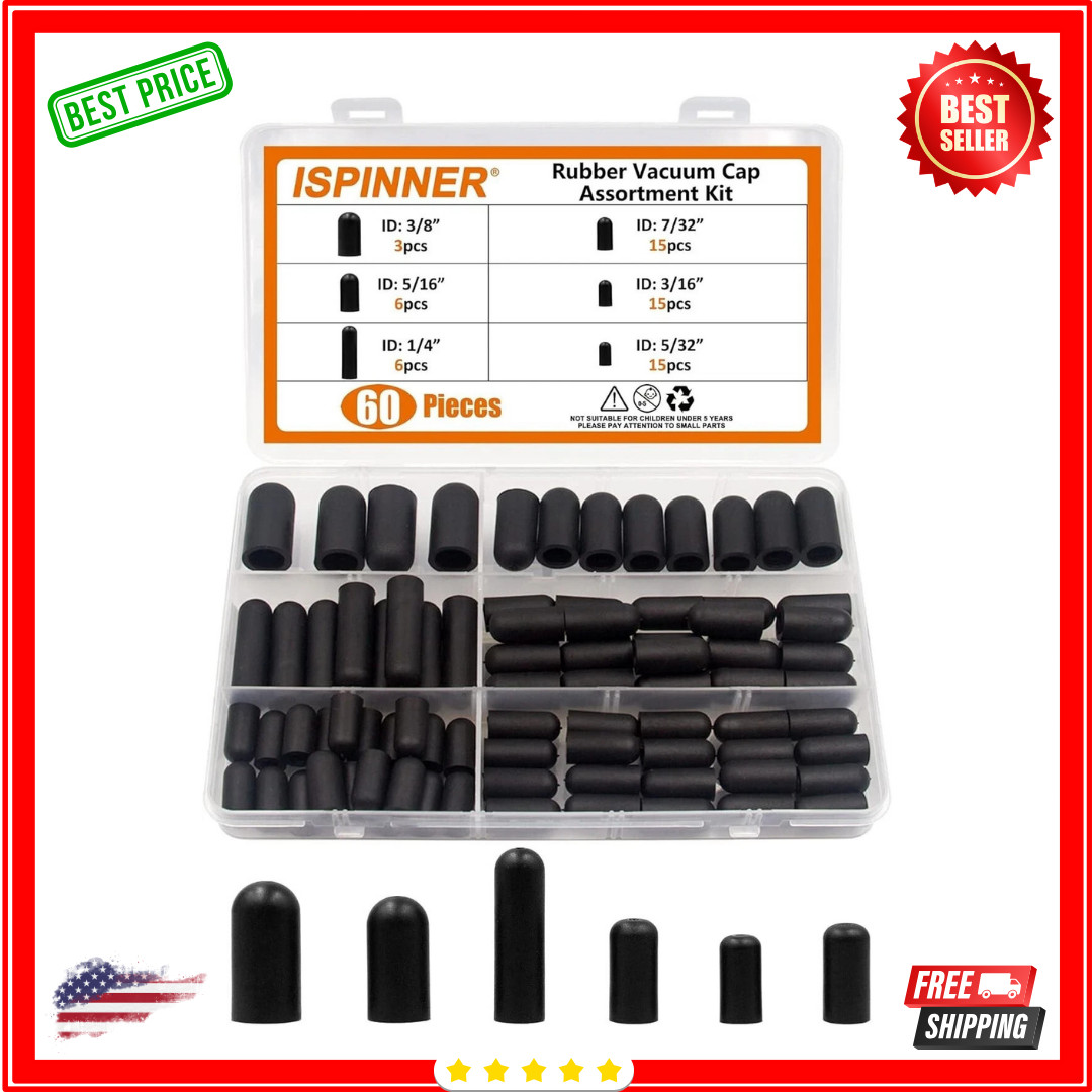 60PCS VACUUM CAP ASSORTMENT KIT RUBBER HOSE END CAPS CARBURETOR INTAKE USA