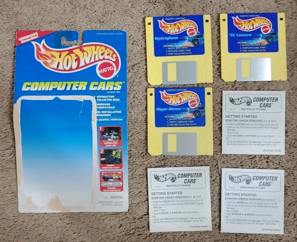 Hot Wheels Computer Cars Lot Of 3 Camaro Floppy Disc 90's Toy