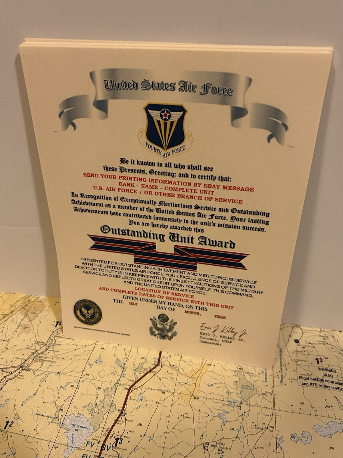 U.S. AIR FORCE / FOURTH AIR FORCE - OUTSTANDING UNIT AWARD CERTIFICATE