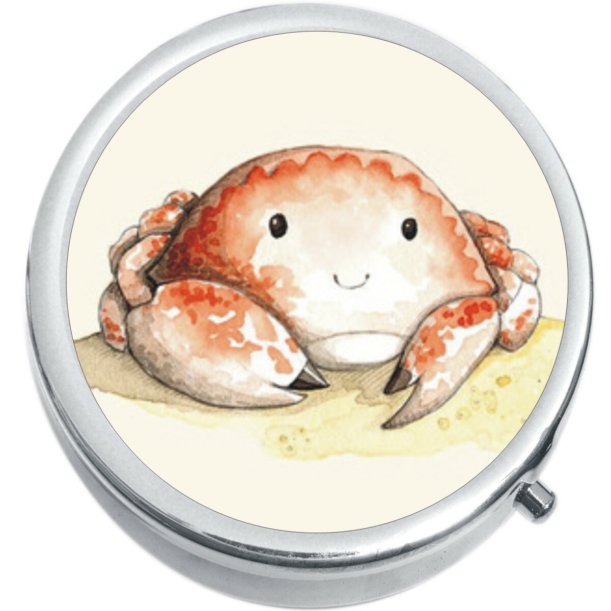 Watercolor Crab Medicine Vitamin Compact Pill Box