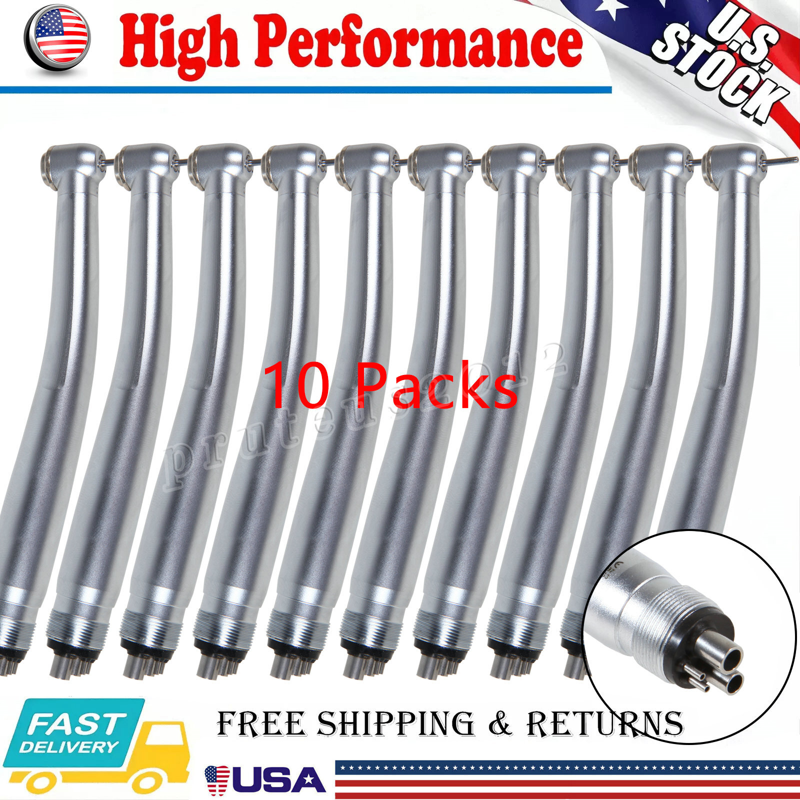 Dental High Speed 10Pcs Turbine Handpiece Push 4 Holes Fit NSK PANA MAX Style US