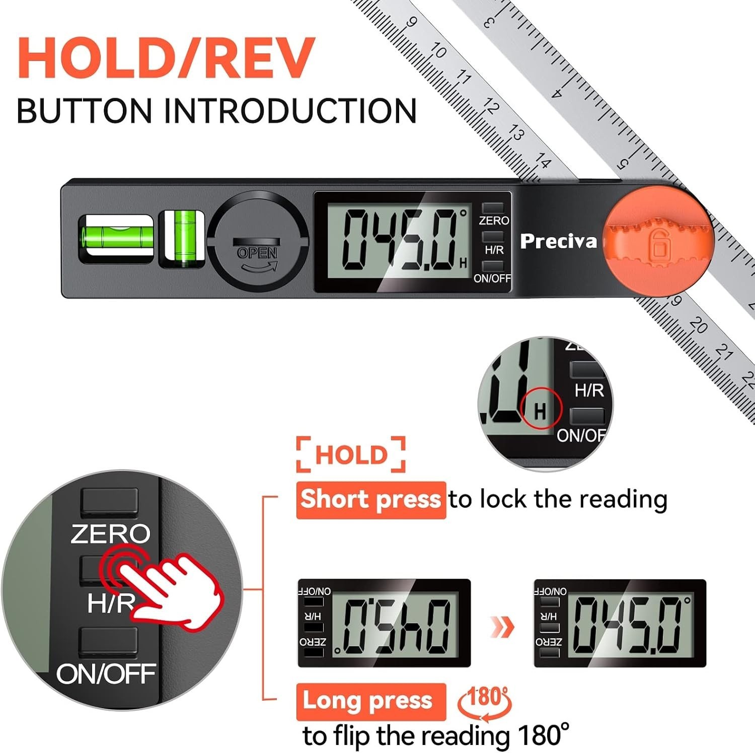 Digital Angle Finder Protractor 0-338° T-Bevel Gauge Level for Carpentry Meta...