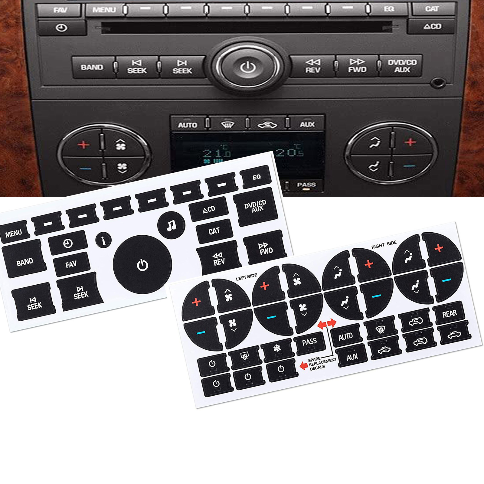 Air Conditioner Control & Radio Dash Button Repair Kit Replacement Decal Sticker
