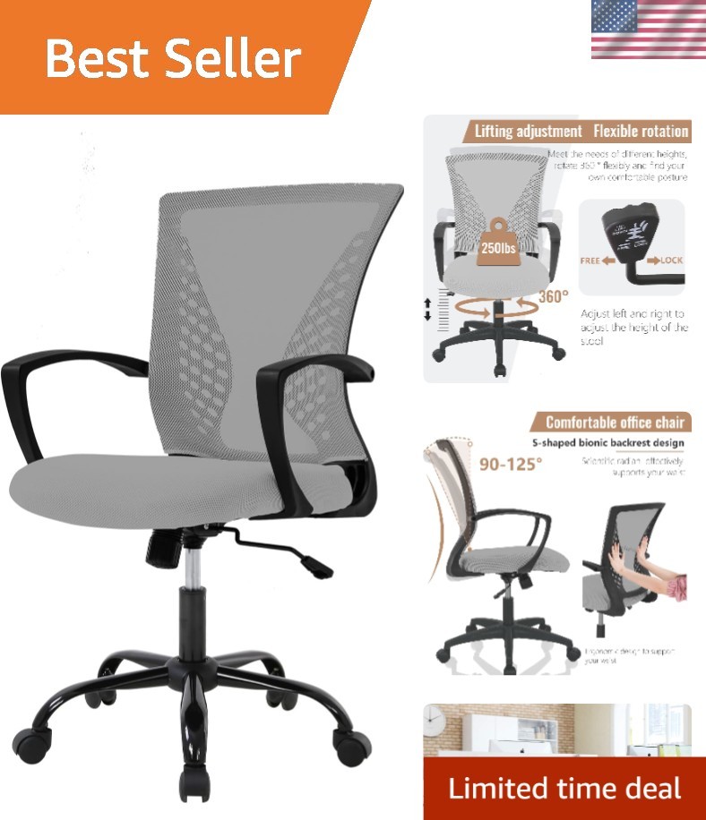 Adjustable Mid Back Mesh Chair with Armrests for Optimal Comfort at Work