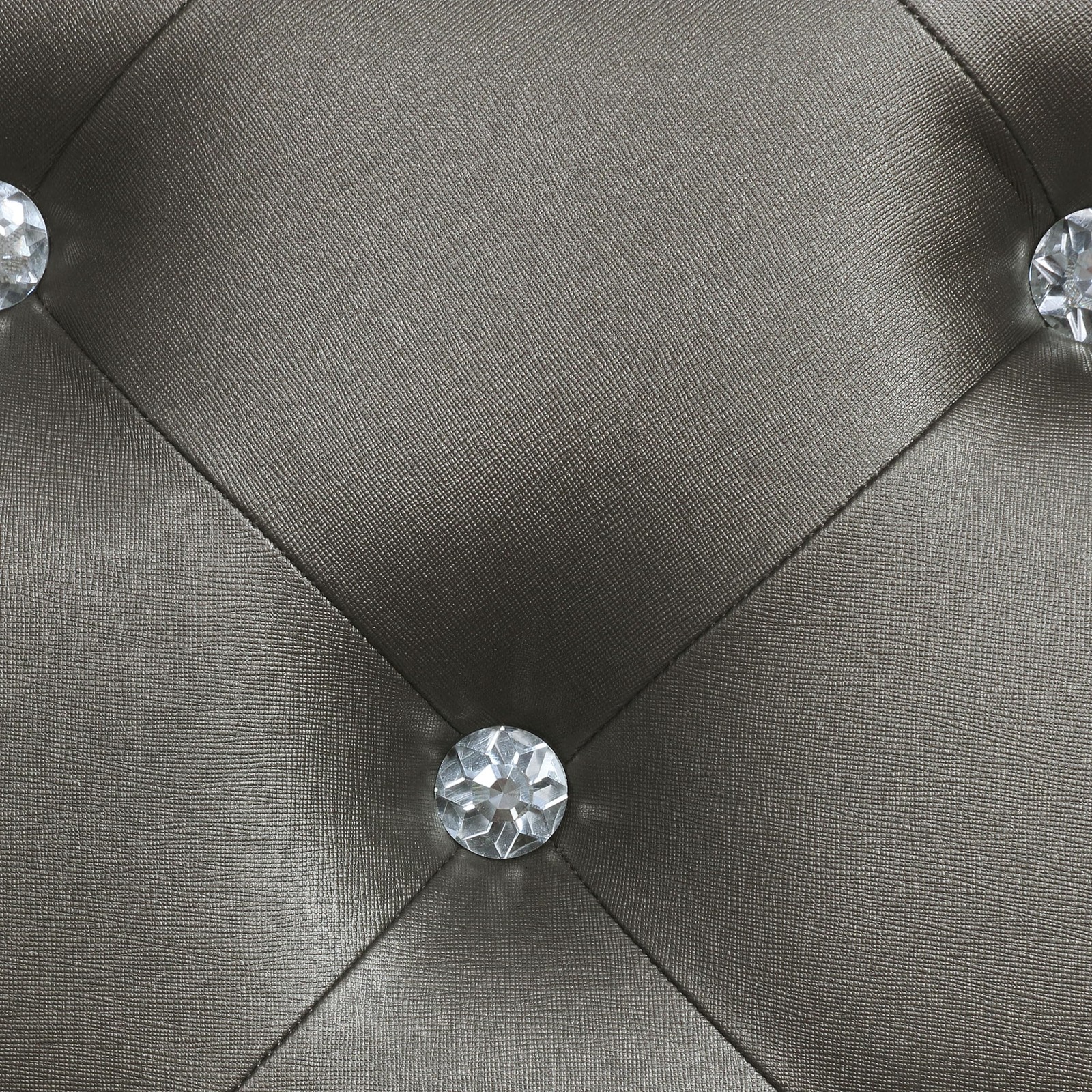 Pemberly Row Faux Leather Queen Panel Bed in Silver Metallic