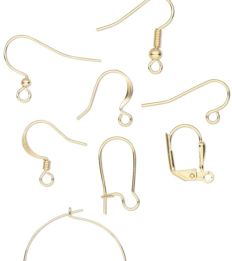 50 Pair Gold Plated Brass & Steel Earwire Earring Mix of Fishhook, Coils & more