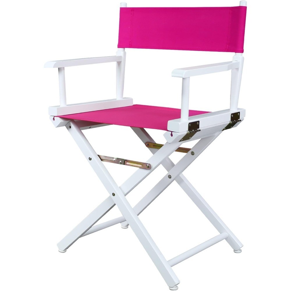 Director Chair 18 Inch Classic Height White Frame Magenta Canvas Portable