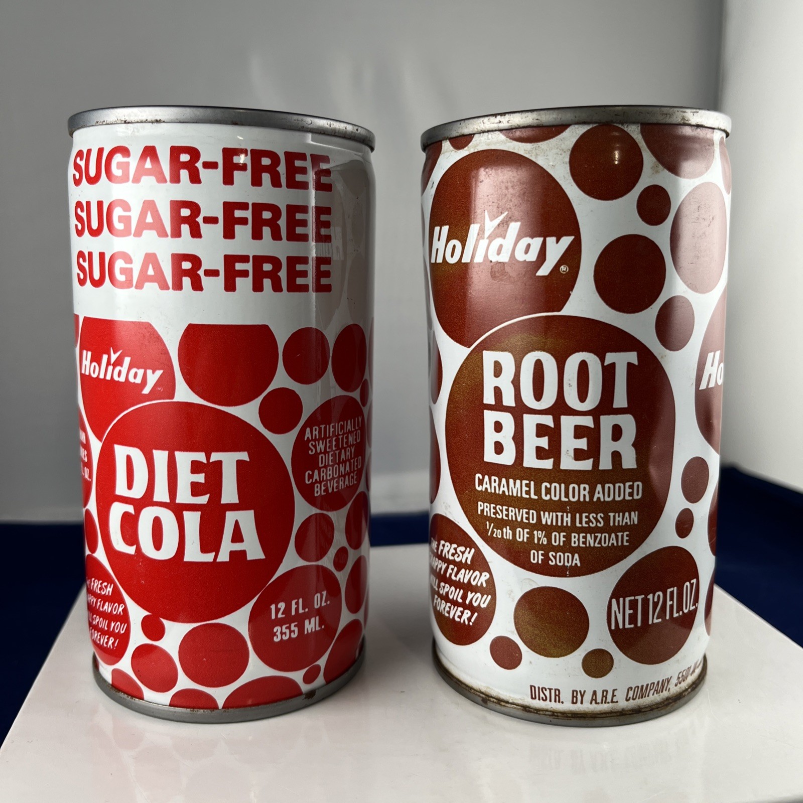 Vintage Steel Soda Can Holiday Root Beer Diet Cola Lot Of 2 Cans