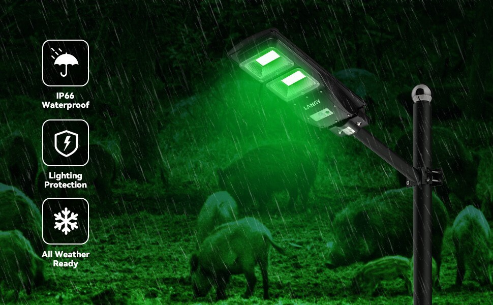 LANGY Solar hog light for hunting ,motion active green Light for Hunting