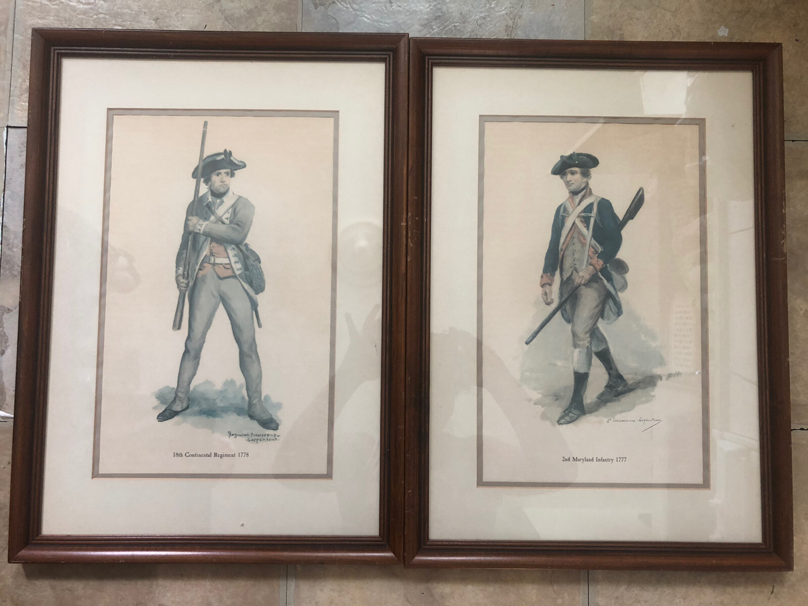 Vintage Raymond DESVARREUX-LARPENTEUR Revolutionary War Prints Framed Wall Art