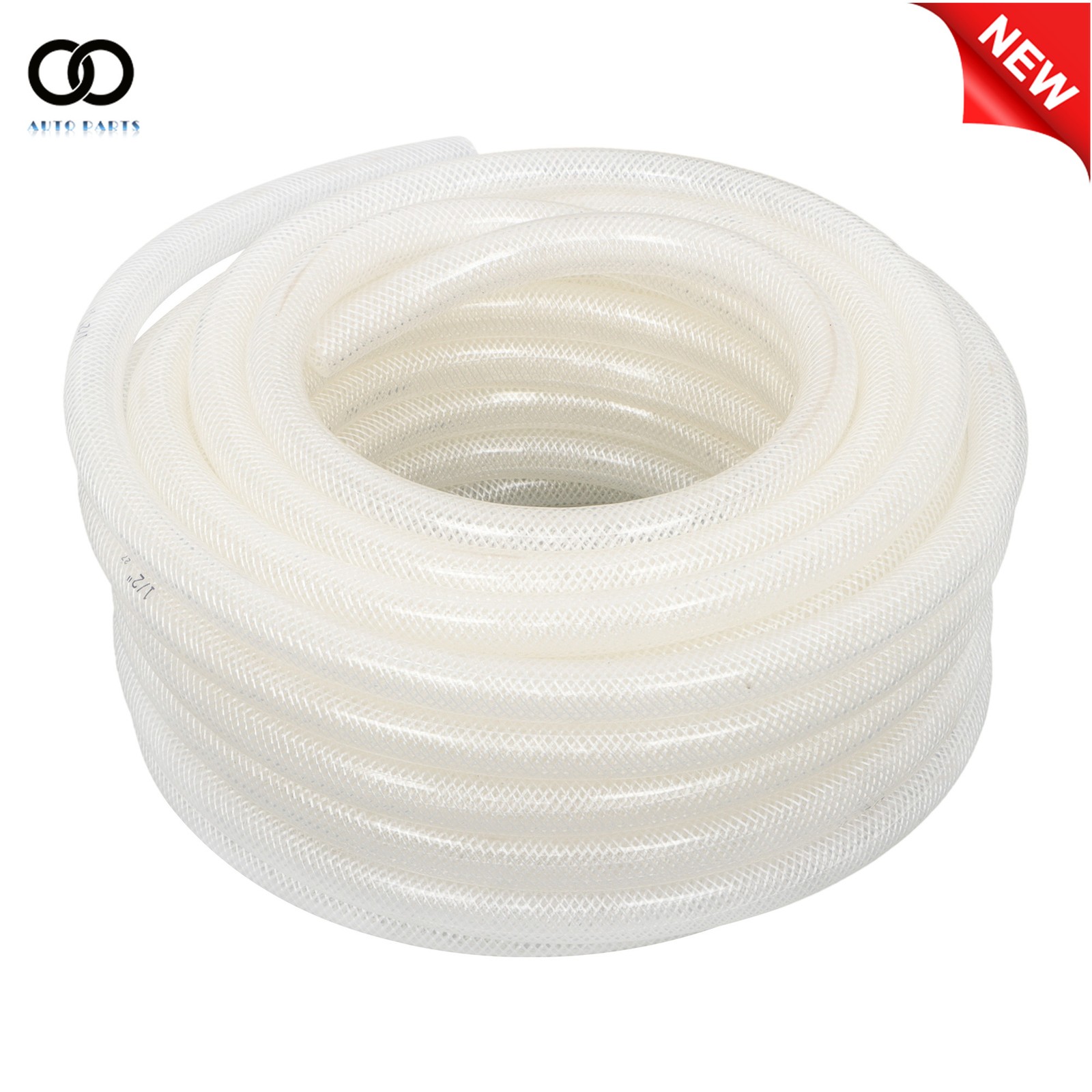 50 Ft 1/2" ID × 3/4" OD High Pressure Braided Clear PVC Tube Vinyl Tubing 15Bar