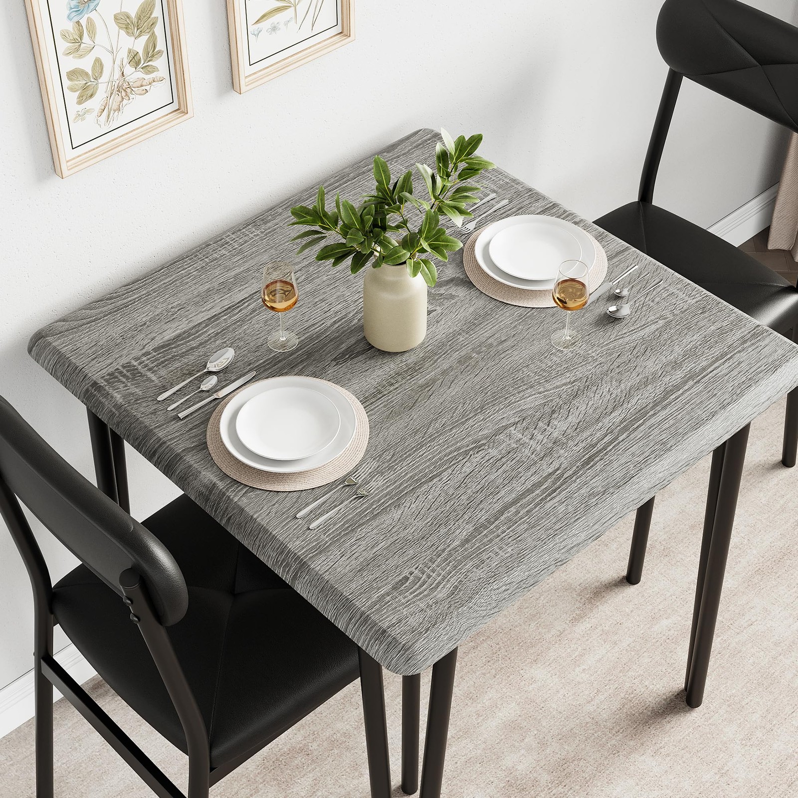 Kitchen Table w/2 Upholstered Chairs,Square Dining Table Set for 2 for Small Pla