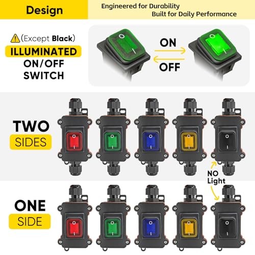 Waterproof Inline Rocker Switch Box DC 12V–24V 20A Lighted Two-Side Green