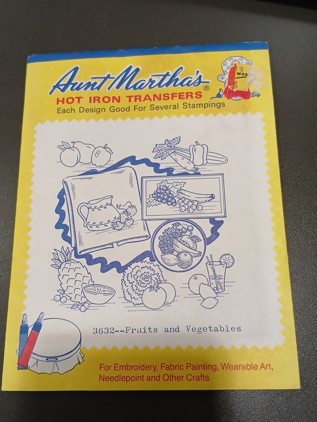 Vintage Aunt Martha's Hot Iron Transfers FRUITS & VEGETABLES #3632 UNCUT Sealed