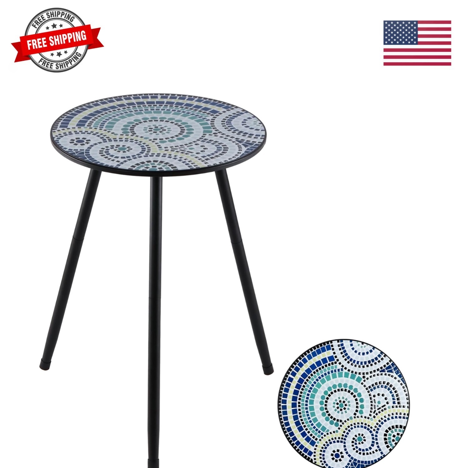 1 Pack Metal Outdoor Side Table Small Outside Round End Table for Patio Moder...
