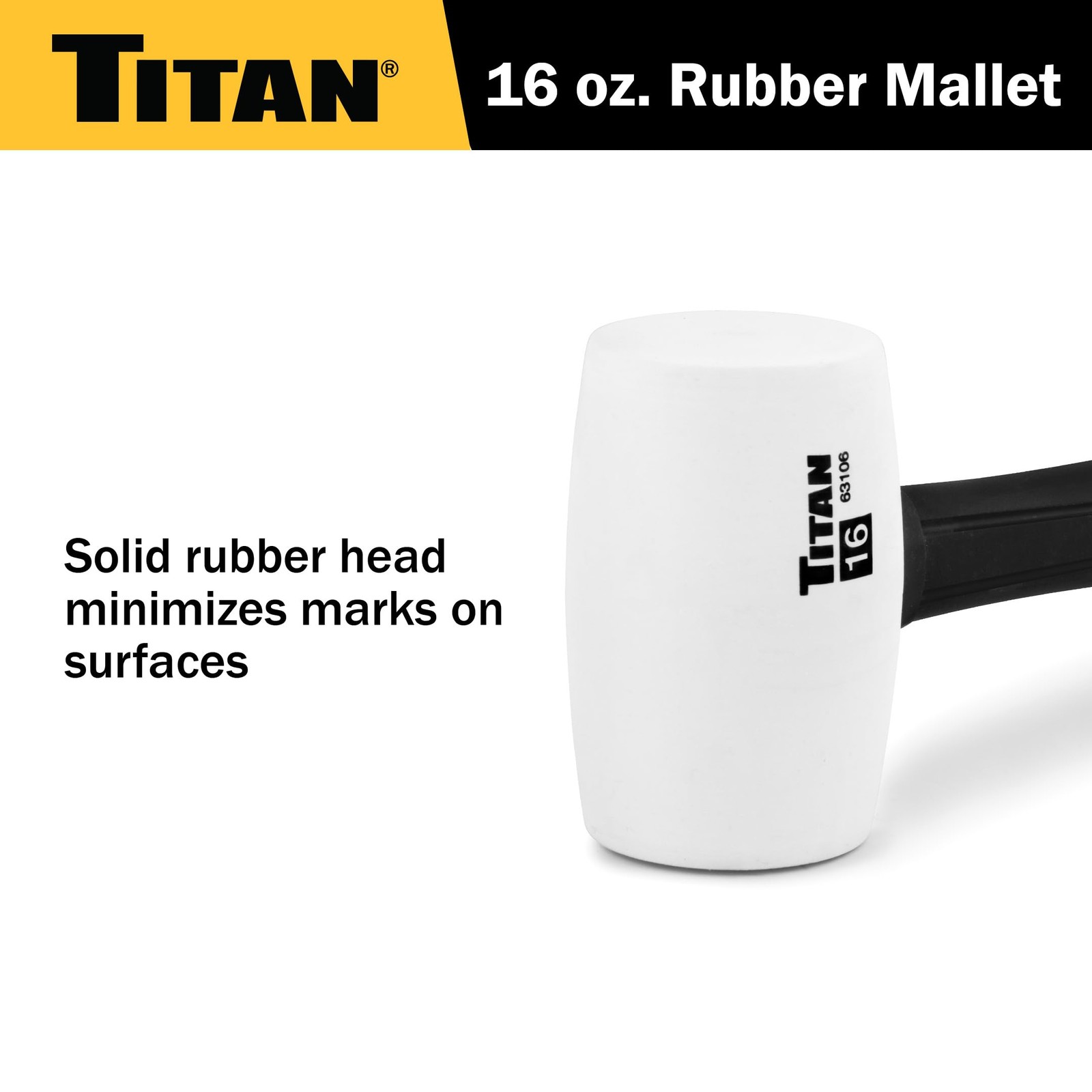 Titan 63106 16oz White Rubber Mallet, Non-marking Double-faced Solid