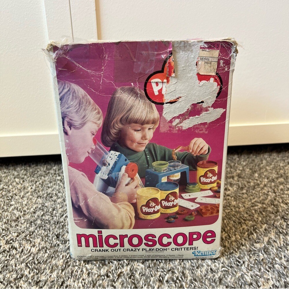 Play-doh Vintage 1980 Microscope Crank Out Crazy Critters In Box Set Kenner