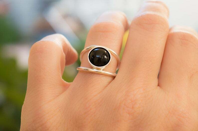 Black Onyx 925 Sterling Silver Band& Statement Ring Handmade Ring All Size-q-19