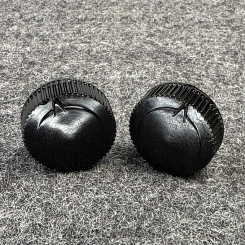 Original PHILCO Radio Knobs 2pc 1930s Deco Black Bakelite 1/4" D Shaft