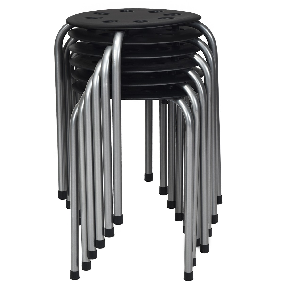 Set of 6 Portable Plastic Stack Stools Backless Classroom Seating Black and Gray